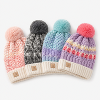 Muts met op maat gemaakt logo, kleurrijke pompon, kabelbreisel, boord, warme wintermuts, ski, outdoor, unisex, acryl, groothandel