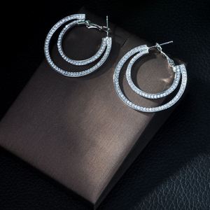 HIBRIDE Designable Marque De Mode Bijoux Blanc CZ Pierre Blanc Or Couleur Big Post Hope Boucles D'oreilles pour Femmes E-402 - Product Image 2