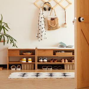 Banco de Madera Maciza Nórdico con Cojín y Almacenamiento, Mueble para Entrada con Zapatero - Product Image 2