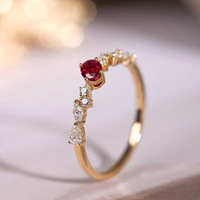 Cincin Berlian Laboratorium Merah Darah Merpati Perak Murni S925 Gaya Ins untuk Wanita
