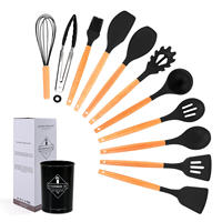 Ensemble d'ustensiles de cuisine en silicone 12 pièces avec manches en bois - Outils de cuisson écologiques