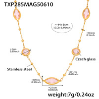 Bijoux imperméables plaqués or sans ternissement Boho collier en acier inoxydable avec pierre de verre colorée pour femmes