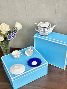 Service à thé en porcelaine bleue de style nordique minimaliste de haute qualité, motif circulaire, comprenant soucoupe et tasse à café - Céramique royale pour - Product Image 2