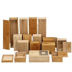 Orit Caixa de bambu em massa personalizável para presente e embalagem de madeira maciça, caixa de madeira artesanal com estampa de padrão de cigarro