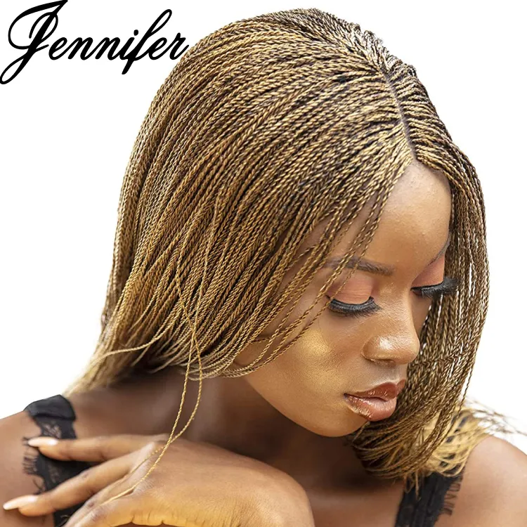 Jennifer Genuine Hair 136 Short Bob Style Box Braids Twist For Black Women Wholesale Glueless Full Lace Braided Wigs Handmade