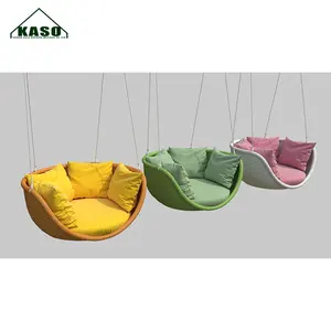 Fabrika doğrudan satış veranda mobilya rattan bahçe şezlong modüler halat sallanan plaj sandalyesi yuvarlak açık Daybed gölgelik