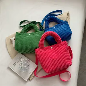 New Fashionable Lady Bag Custom Pure Color Corduroy Bucket Cross Boy Bags Plush Cute Fluffy Tote Handbag