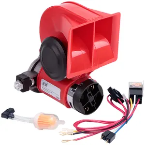 Car Air Horn 12V 150dB Red Compact Electric Dual Tone Pump Loud Siren Vehicle for Car Motorcycle Truck Bicycle