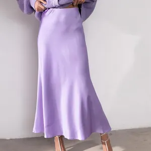 Jupe Maxi Vintage en Satin pour femme, décontractée, taille haute, élégante, basique, violet, automne, 2022