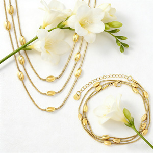 European And American Niche Light Luxury Oval <b>Bead</b> Double Layer Snake Chain Necklace With Geometric Stacking Bracelet Jewelry - Product Image 1