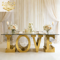 Tables en verre rectangulaires en acier inoxydable doré, modernes, luxueuses et romantiques, pour les mariages, les événements et les hôtels