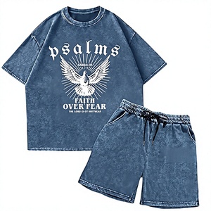 Camiseta de Manga Corta Oversize para Hombre con Estampado de Salmo 'Fe sobre el Miedo', Conjunto de Jersey de Algodón Azul, Cuello Redondo, Casual - Product Image 1