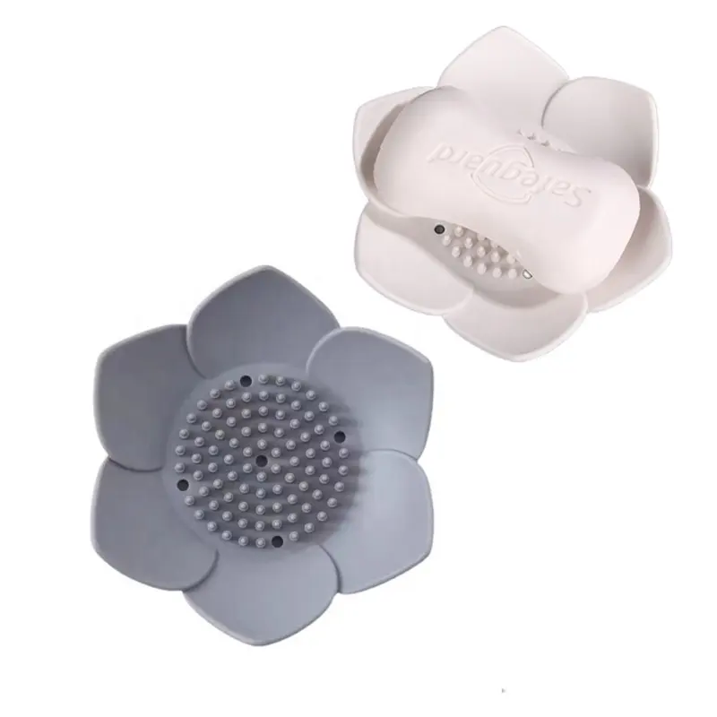 Lotus Drain-Soporte de silicona lavable para jabón, plato de ducha de silicona con flor