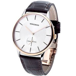 Montre mécanique pour homme avec bracelet en cuir véritable, boîtier en acier et cristal saphir - Product Image 1