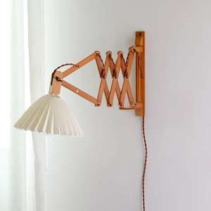 Lámpara de <span class=keywords><strong>Pared</strong></span> Estilo Nórdico Japandi, Brazo de Tijera de Madera, Pantalla de Papel Plegado, Ajustable, Única, <span class=keywords><strong>Extensible</strong></span>, Tipo Acordeón - Product Image 4