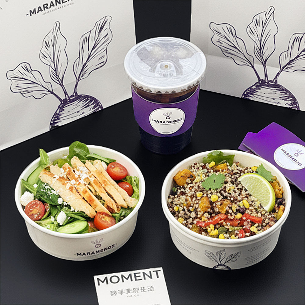 Eco Friendly Kraft Paper Plate Biodegradable Kraft Paper Bowl for Fast Food Kraft Disposable Salad Container OEM