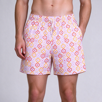 Shorts de plage pour hommes avec logo personnalisé, sublimation géométrique, impression intégrale, séchage rapide, cordon de serrage, décontractés, pour l'été, vente en gros ODM