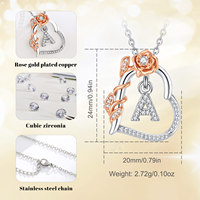 Collier initial lettre A-Z Merryshine, bijou délicat en forme de rose, en cuivre plaqué or rose, pendentif avec 26 breloques alphabétiques