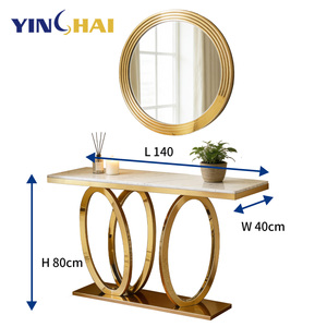<span class=keywords><strong>Table</strong></span> <span class=keywords><strong>console</strong></span> moderne en marbre doré avec miroir, multifonctionnelle, pour salle <span class=keywords><strong>à</strong></span> <span class=keywords><strong>manger</strong></span>, entrée, salon, meubles avec structure en acier inoxydable - Product Image 4