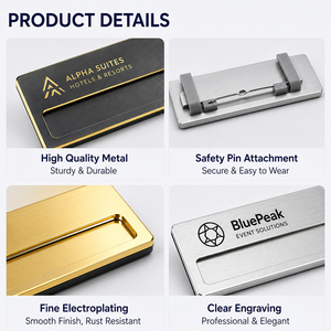 Épingles de revers personnalisées ODM en métal, plusieurs designs or et argent, avec votre propre nom, pour hôtels de luxe et entreprises, badges personnalisés avec logo - Product Image 2