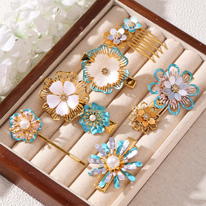 Lumiara French Vintage 18K Gold Plated Flower Hair Clips - Handmade Shell Petal Stainless Steel Bridal <b>Wedding</b> <b>Accessories</b> - Product Image 4