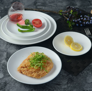 Assiettes peu profondes en porcelaine blanche pure, écologiques et personnalisables, design moderne, pour hôtel, restaurant, mariage, vaisselle avec logo personnalisé - Product Image 1