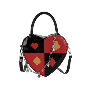 <b>Heart</b> <b>Shaped</b> PU <b>Handbag</b> With Playing Card Print Chain Strap Zip Closure For Women Daily Use - Product Image 4