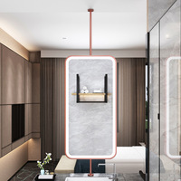 Miroir de salle de bain LED avec capteur tactile anti-buée IP65, cadre doré, barre porte-serviettes - Design moderne pour hôtels et salons