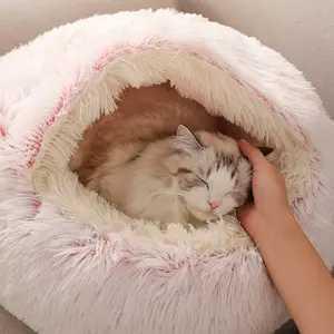 Cat Bed Round Fluffy Hooded Pet Cave Bed with Non-slip bottom luxury donut plush pet dog cat bed Indoor pet accessories