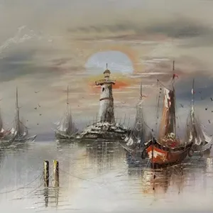 ภาพวาดแฮนด์เมดสไตล์โมเดิร์นภาพวาดภูมิทัศน์ทะเลคุณภาพดีเยี่ยมปรับแต่งสีต่างๆของพระอาทิตย์ตก