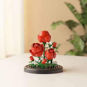 Cadeau de la Saint-Valentin : Jouets de construction DIY, Blocs de fleurs en mosaïque, Décoration miniature de fille aux fleurs, Miniature éternelle en pot - Product Image 1