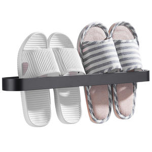 Toallero y Porta Pantuflas de Pared Estilo Nórdico, Solución de Almacenamiento para Baño de Aluminio Espacial, Sin Necesidad de Perforación, Negro y Blanco - Product Image 4