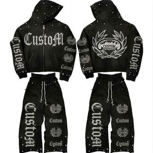 Custom Logo Men's Rhinestone Tracksuit Full Zip Hoodie And <b>Sweatpants</b> <b>Set</b> Oversized Streetwear Heavyweight Sweat Suit <b>Set</b> - Product Image 1