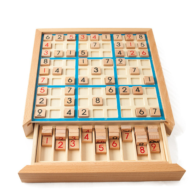 Nine Grid Wooden Tray Desktop Game Math Chessboard Toy for Kids School Students' Logical Thinking Children's Puzzle Board