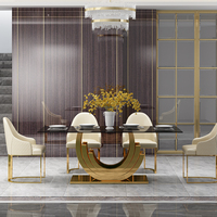 Ensemble de table à manger en métal de luxe pour restaurant, avec table à manger en marbre et 6 chaises pour salon, salle à manger