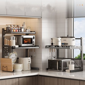 Modern Telescoping Rack Microwave Oven Electric Rice Cooker Household <strong>Tabletop</strong> <strong>Storage</strong> Shelf Holders Premium Double Tier <strong>Storage</strong> - Product Image 2
