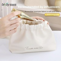 Trousse de Maquillage Portable et Minimaliste en PU Imperméable Effet Soie, Organisateur de Kit de Retouches, Pochette de Rangement Compacte pour Rouge à Lèvres, Plissée et Souple