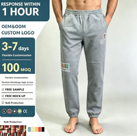 Pantalon de jogging gris sérigraphié en molleton éponge, taille élastique, coupe ajustée décontractée, jambe large, léger pour homme