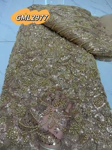 Ren vải french ren với thạch và hạt nặng thêu 100% Polyester sang trọng 3D Hàn Quốc Wedding Ren DRESS - Product Image 3
