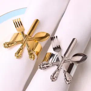 Napkin Rings of Gold Stainless Steel Knife Fork Spoon StyleFestive Desktop Decoration