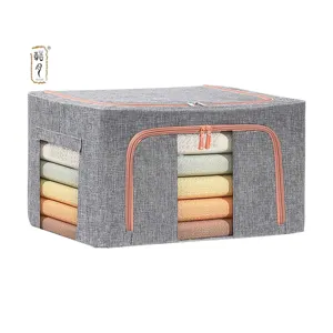 KUYUE Large Clothes Storage Bags, Stackable Storage Bins with Hold Shape Metal Frame, Foldable Closet Organizer Storage