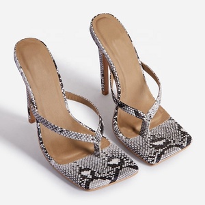 Women Outdoor Height Increasing Snake Print Stiletto High Heel Thong Flip Flops Square Toe Summer Sandals - Product Image 5