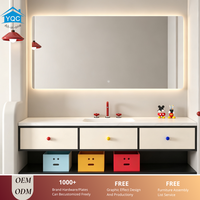 Ensemble de meubles de salle de bain créatif et adapté aux enfants, avec poignées multicolores, armoire flottante et grand miroir LED, fabrication OEM ODM sur mesure