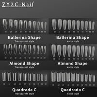 ZYZC élégant amande carré cercueil Stiletto 500/600 pièces ABS clair naturel faux Gel-X ongles conseils doux conception française pour le doigt