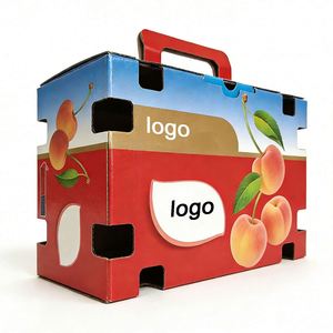 Boîte d'emballage pour fruits en carton ondulé personnalisable en direct d'usine avec poignée et trous d'aération, robuste, idéale pour l'expédition de pêches et de fruits frais - Product Image 2