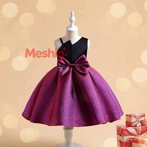 MS Girls Dresses in Europe and the United States New <b>Glitter</b> Fabric Slant Shoulder Princess Dress <b>Skirt</b> Children's Clothing - Product Image 1