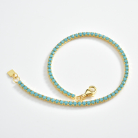 FUAMAY Chaînes de tennis réglables en argent 925 avec bracelets en pierres précieuses en diamant turquoise naturel Accessoires de mode Micro Tennis