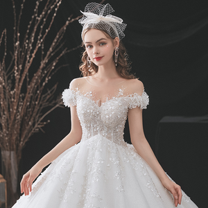 Precio barato vestidos de novia con velo púrpura vestidos de novia vestido de baile de manga corta largo con cuentas vestido de novia Sexy - Product Image 3