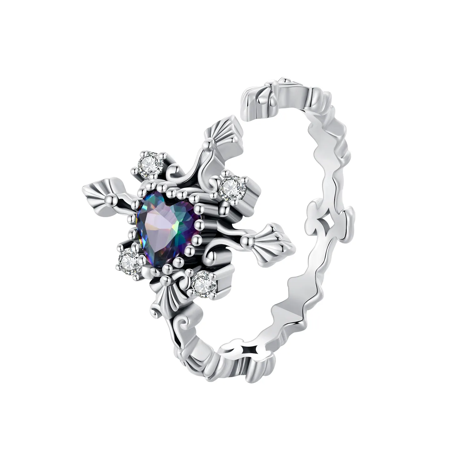 Anillo cruzado de Plata de Ley 925, anillo Floral Vintage de circonita de corazón colorido para mujer, regalo de fiesta de aniversario, joyería fina
