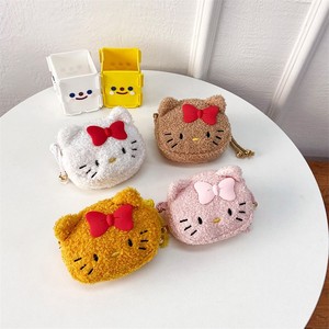 <b>Cute</b> Cat Coin <b>Purses</b> with Bow in White for Yellow Brown Children's Mini Cartoon Square Shoulder Bag for Gift - Product Image 1